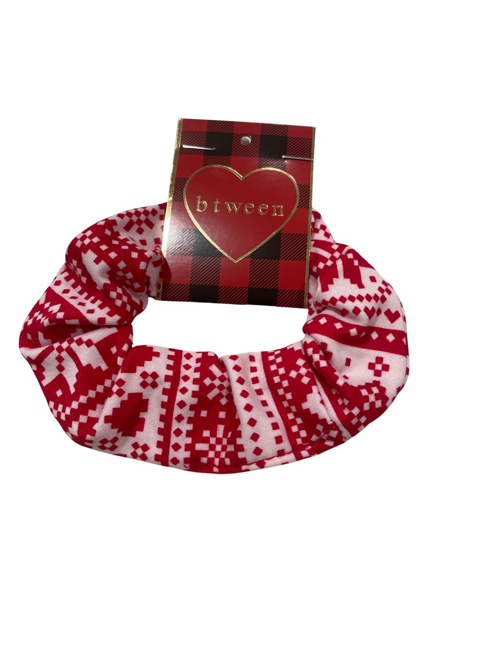 btween Red & White Fair Isle Pattern Hair Scrunchie